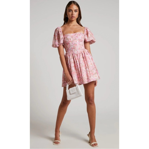 SHOWPO Phorchia Mini Floral Puff Sleeve Corset Dress Size 6 - Picture 3 of 16